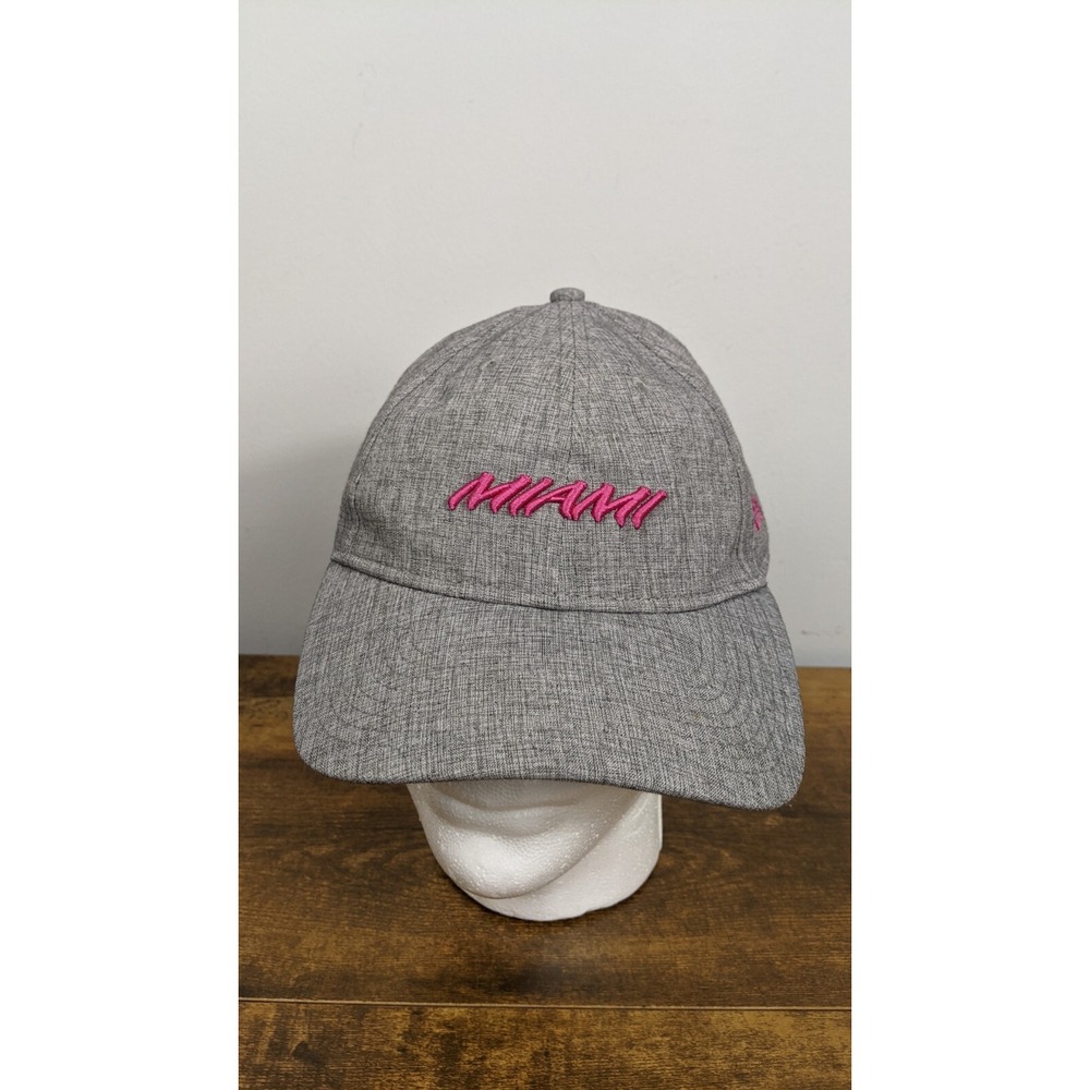 New Era 9TWENTY Miami Hat Gray Pink Script Adjustable Cap‎ One Size Unisex NBA